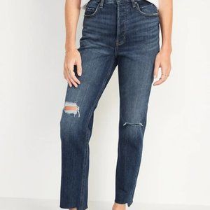 OLD NAVY Extra High-Waisted Button-Fly Sky-Hi Straight Ripped Jeans - Size 2